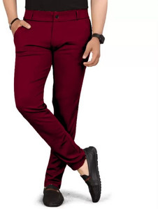 combraided regular fit men maroon trousers