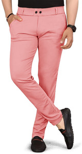 combraided men regular fit pink polycotton trousers