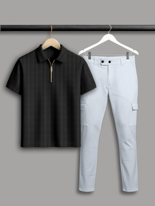 COMBRAIDED Self Design Men Polo Neck Black