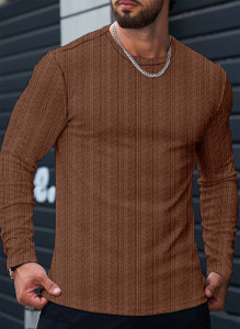 COMBRAIDED Self Design Men Round Neck Brown
