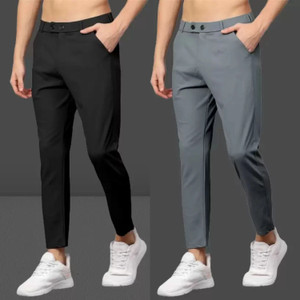 COMBRAIDED Slim Fit Men Black Grey Trousers