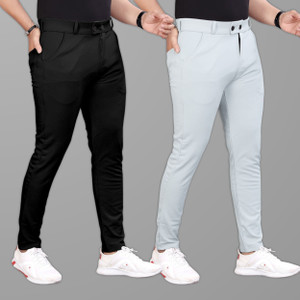 COMBRAIDED Slim Fit Men Black Grey Trousers