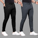 COMBRAIDED Slim Fit Men Black Grey Trousers