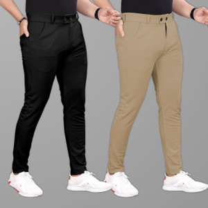 COMBRAIDED Slim Fit Men Black Khaki Trousers