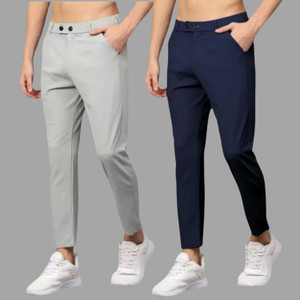 COMBRAIDED Slim Fit Men Grey Blue Trousers
