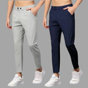 COMBRAIDED Slim Fit Men Grey Blue Trousers