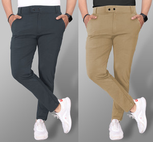 COMBRAIDED Slim Fit Men Grey Khaki Trousers