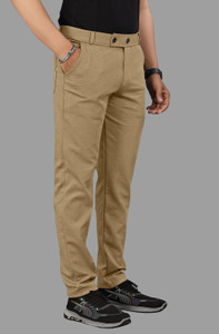 COMBRAIDED Slim Fit Men Khaki White Trousers