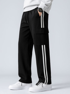 COMBRAIDED Solid Men Black Track Pants