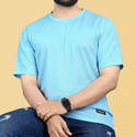 COMBRAIDED Men Solid Round Neck Polycotton Blue T-Shirt