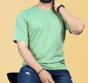 COMBRAIDED Men Solid Round Neck Polycotton Dark Green T-Shirt