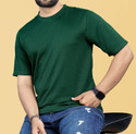 COMBRAIDED Men Solid Round Neck Polycotton Dark Green T-Shirt