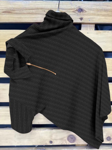 COMBRAIDED Striped Men Zip Neck Black T-Shirt