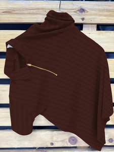 COMBRAIDED Striped Men Zip Neck Brown T-Shirt