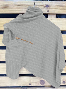COMBRAIDED Striped Men Zip Neck Grey T-Shirt
