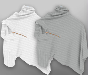 COMBRAIDED Striped Men Zip Neck Grey White