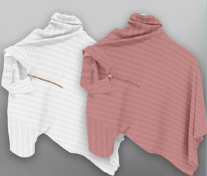 COMBRAIDED Striped Men Zip Neck White Pink