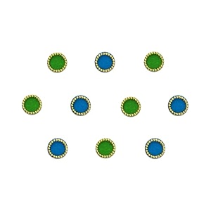 comet busters beautiful blue and green round bindi with gold beads border for women 6 mm bin177