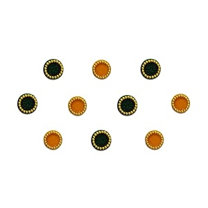 comet busters dark green and yellow round with gold beads border bindi for women 6 mm bin134