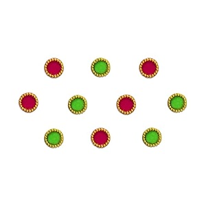 comet busters hot pink and light green round with gold beads border bindi for women 6 mm bin127