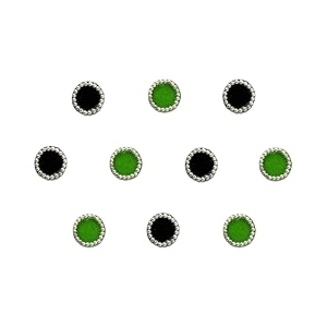 comet busters round black and green bindi with silver beads border for women 6 mm bin180