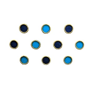 comet busters round blue bindi with gold beads border for women 6 mm bin161