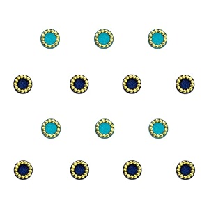 comet busters round blue and black bindi with gold beads border 4 mm bin234