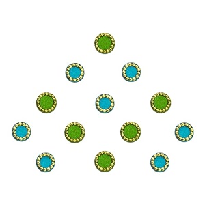 comet busters round green and blue bindi with gold beads border 5 mm bin236
