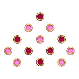 comet busters round hot pink and light pink bindi with gold beads border 5 mm bin237