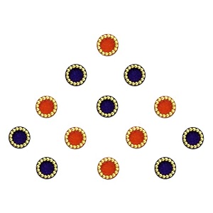 comet busters round orange and purple bindi with gold beads border 5 mm bin242