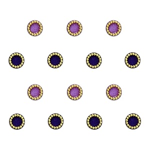 comet busters round purple and lilac bindi with gold beads border 4 mm bin243