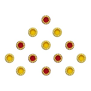 comet busters round red and yellow bindi with gold beads border 5 mm bin254