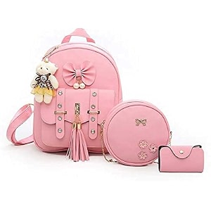 comfabie 3-pcs fashion cute stylish leather backpack amp sling bag set for women school amp college girl39s