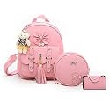 COMFABIE 3-PCS Fashion Cute Stylish Leather Backpack & Sling Bag Set for Women, School & College Girl's