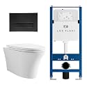 Comfort &amp; Elongated Wall Hung Toilet System, Los Flexi Wall Mounted Toilet with Adjustable Floating Toilet Bowl, Durable In-Wall Toilet Tank Carrier, Soft-Close Seat &amp; Dual-Flush Push Plate Included