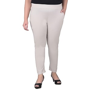 comfort lady regular fit elastic waist cotton pencil pant casualformal trousers with dual side pockets for women