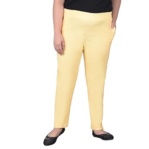 comfort lady regular fit elastic waist cotton pencil pant casualformal trousers with dual side pockets for women