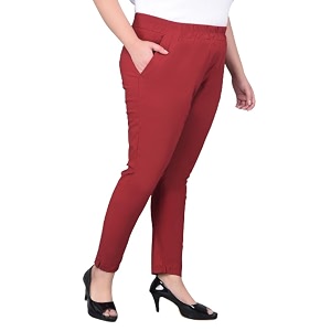 comfort lady regular fit elastic waist cotton pencil pant casualformal trousers with dual side pockets for women