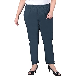 comfort lady regular fit elastic waist cotton pencil pant casualformal trousers with dual side pockets for women