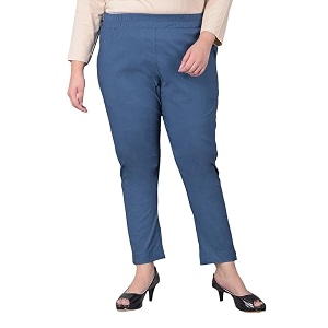 comfort lady regular fit elastic waist cotton pencil pant casualformal trousers with dual side pockets for women