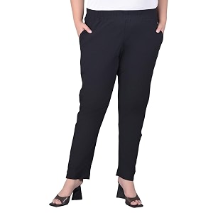 comfort lady regular fit elastic waist cotton pencil pant casualformal trousers with dual side pockets for women