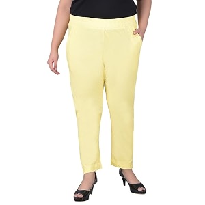 comfort lady regular fit elastic waist cotton pencil pant casualformal trousers with dual side pockets for women