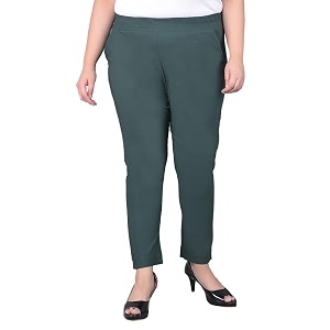 comfort lady regular fit elastic waist cotton pencil pant casualformal trousers with dual side pockets for women