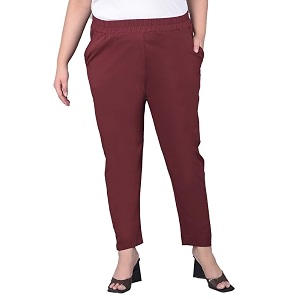 comfort lady regular fit elastic waist cotton pencil pant casualformal trousers with dual side pockets for women