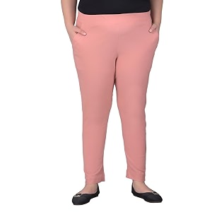 comfort lady regular fit elastic waist cotton pencil pant casualformal trousers with dual side pockets for women