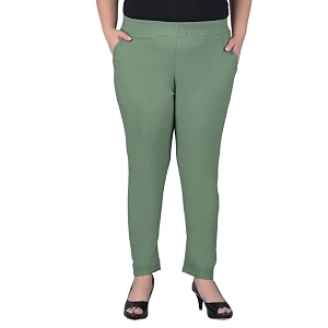 comfort lady regular fit elastic waist cotton pencil pant casualformal trousers with dual side pockets for women