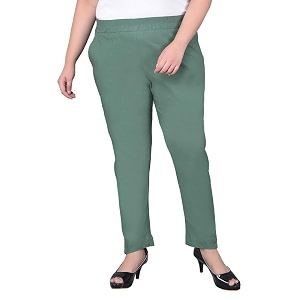 comfort lady regular fit elastic waist cotton pencil pant casualformal trousers with dual side pockets for women