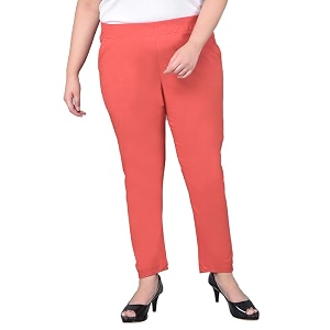 comfort lady regular fit elastic waist cotton pencil pant casualformal trousers with dual side pockets for women