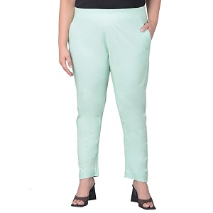 comfort lady regular fit elastic waist cotton pencil pant casualformal trousers with dual side pockets for women
