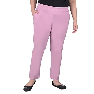 comfort lady regular fit elastic waist cotton pencil pant casualformal trousers with dual side pockets for women
